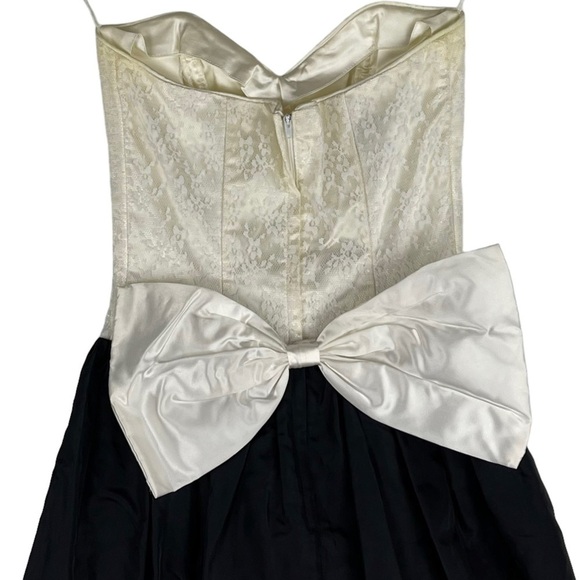 GUNNE SAX VINTAGE STRAPLESS SWEETHEART BASQUE WAIST BOW BACK 80S PROM DRESS - Picture 6 of 13